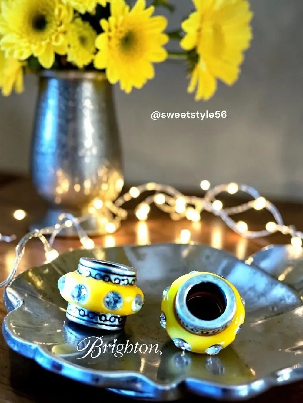 BRIGHTON "Dazzle" Crystal And Enamel Slider Beads SUNNY CHIC! Set Of Two!